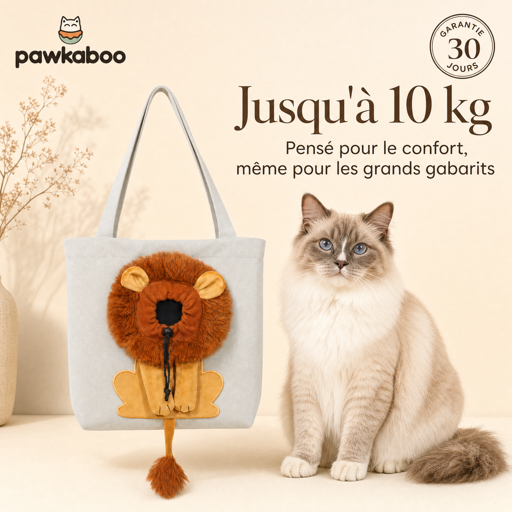 Sac Pawkaboo Lion gris — pensé pour les chats jusqu'à 10 kg