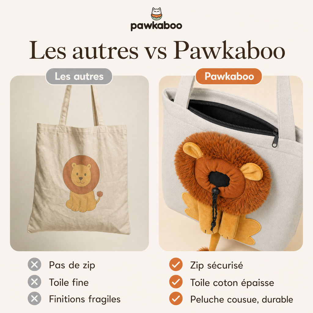 Comparatif : les autres sacs vs le sac Pawkaboo Lion