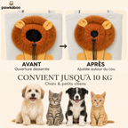Ouverture ajustable du sac Pawkaboo Lion : avant/après serrage — convient jusqu'à 10 kg
