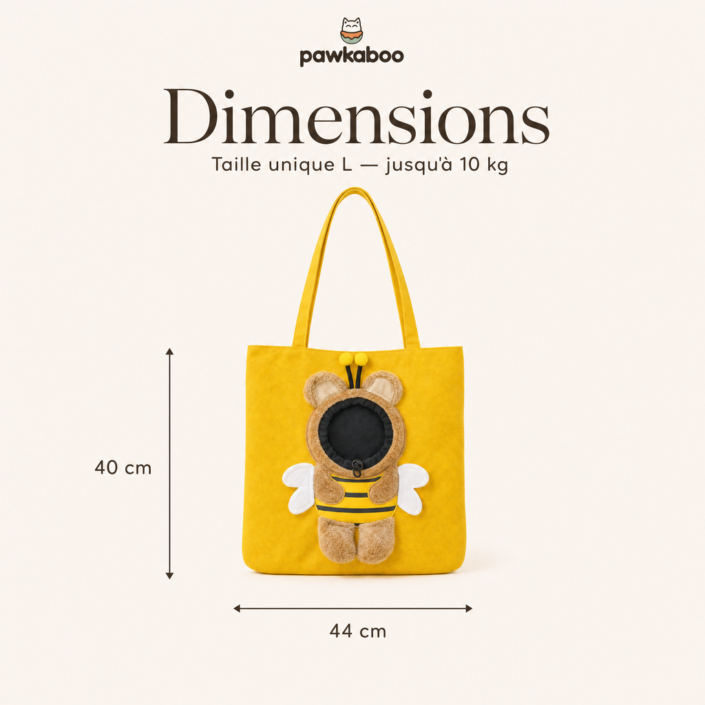 Dimensions du sac Pawkaboo Abeille : 44 × 40 cm, taille unique L