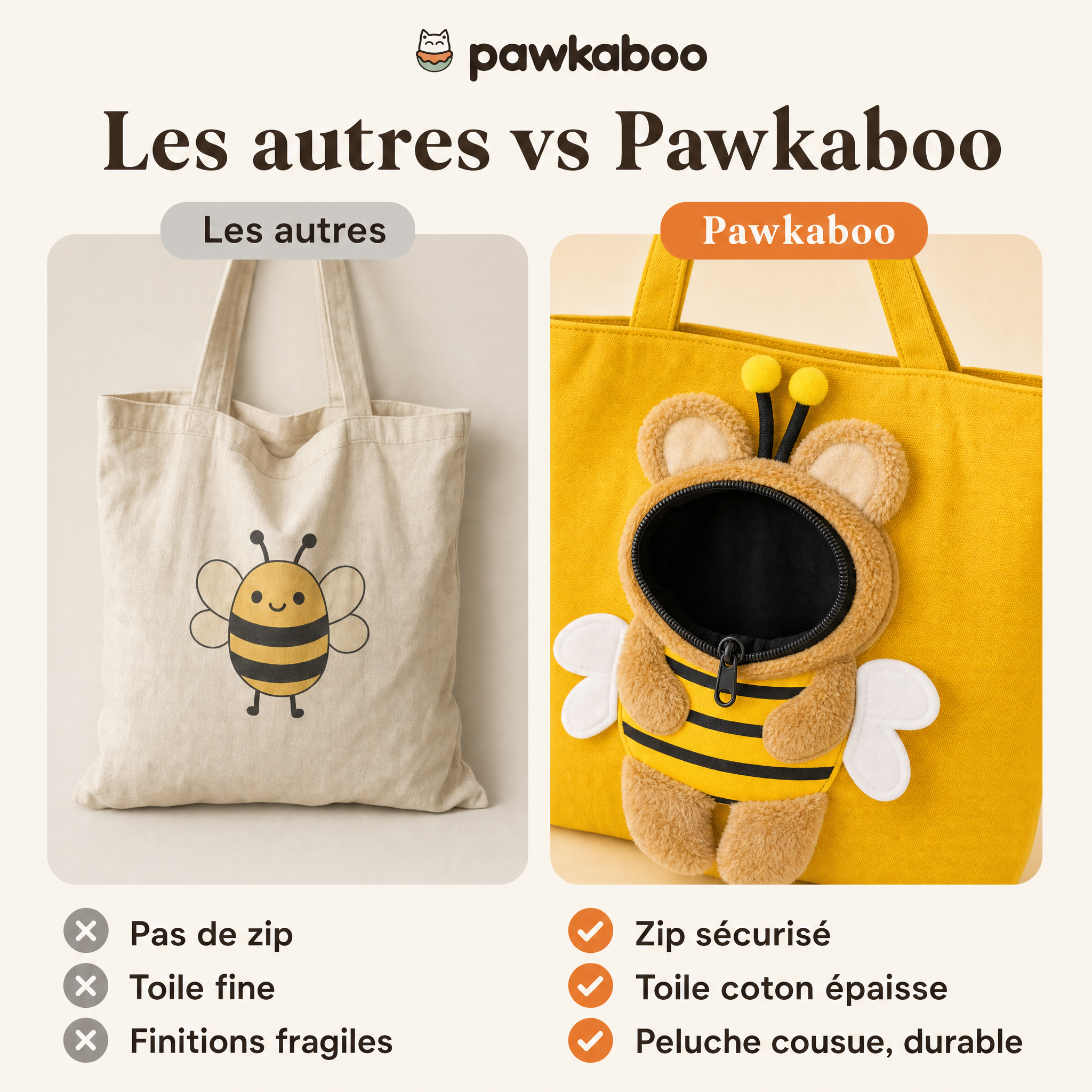 Comparatif : les autres sacs vs le sac Pawkaboo Abeille