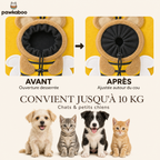 Ouverture ajustable du sac Pawkaboo Abeille : avant/après serrage — jusqu'à 10 kg