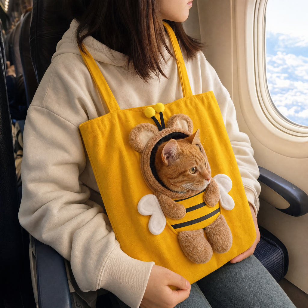Sac Pawkaboo Abeille en avion — chat roux la tête dehors au hublot