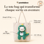 Sac Pawkaboo Dinosaure : jusqu'à 10 kg, toile coton respirante, zip anti-fugue, 44 × 40 cm