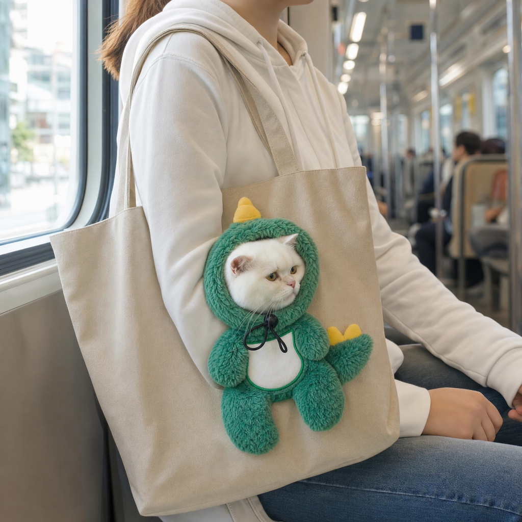 Sac Pawkaboo Dinosaure dans le train — chat blanc la tête dehors